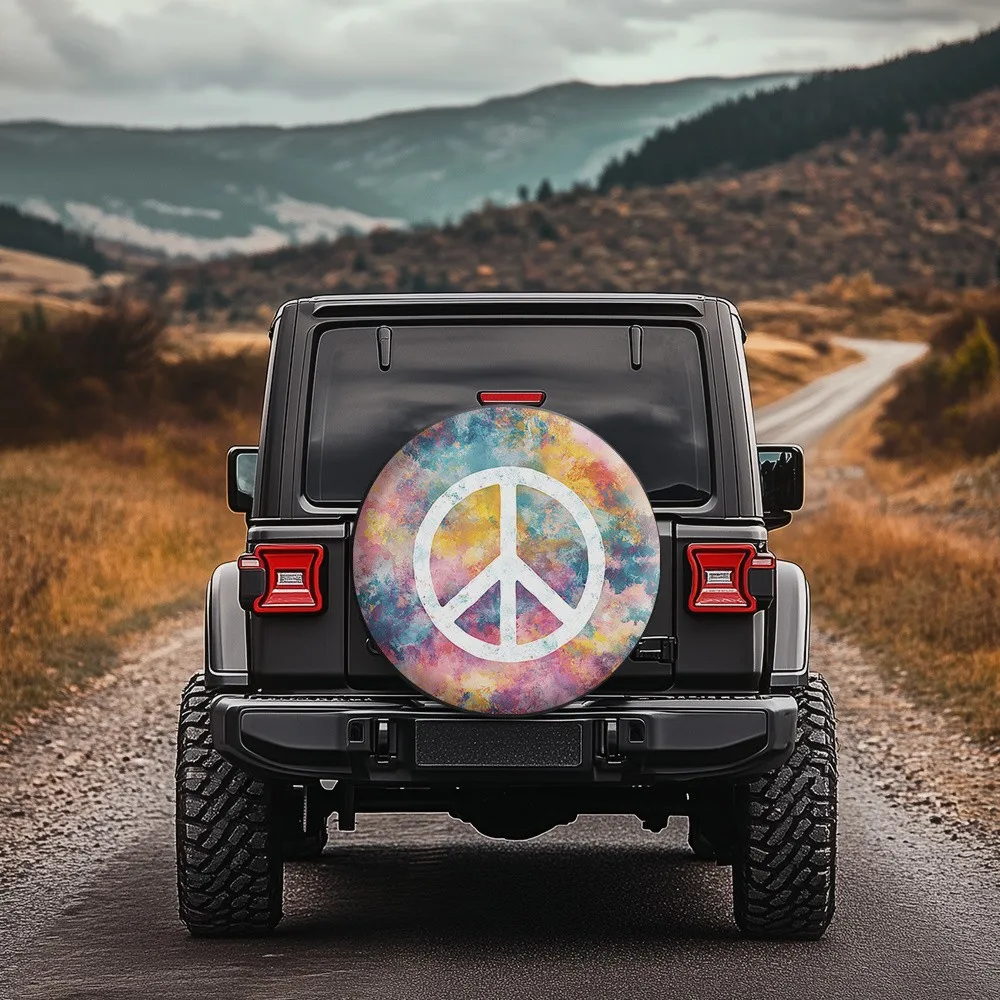 

Tie Dye Peace Sign Tire Cover Durable Waterproof Spare Wheel Protector for Jeep SUV