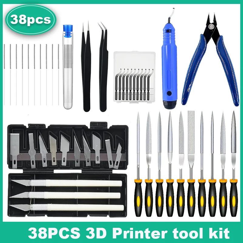 3D Printer Tools Kit 38pcs 3D Printer Accessories  for All FDM/SLA Printer Includes Nozzle Cleaning of Files,Brushes Wire Cutter