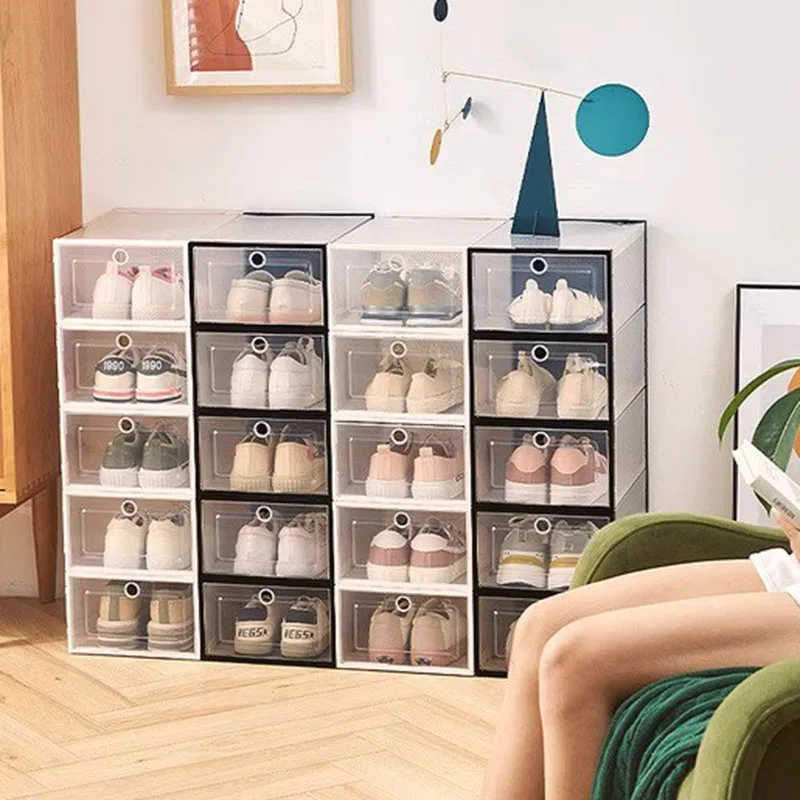 Dust Proof Shoe Boxes Plastic Cover Stackable Space Saving Shoe Boxes Storage Display Rangement Chaussure Hallway Furniture