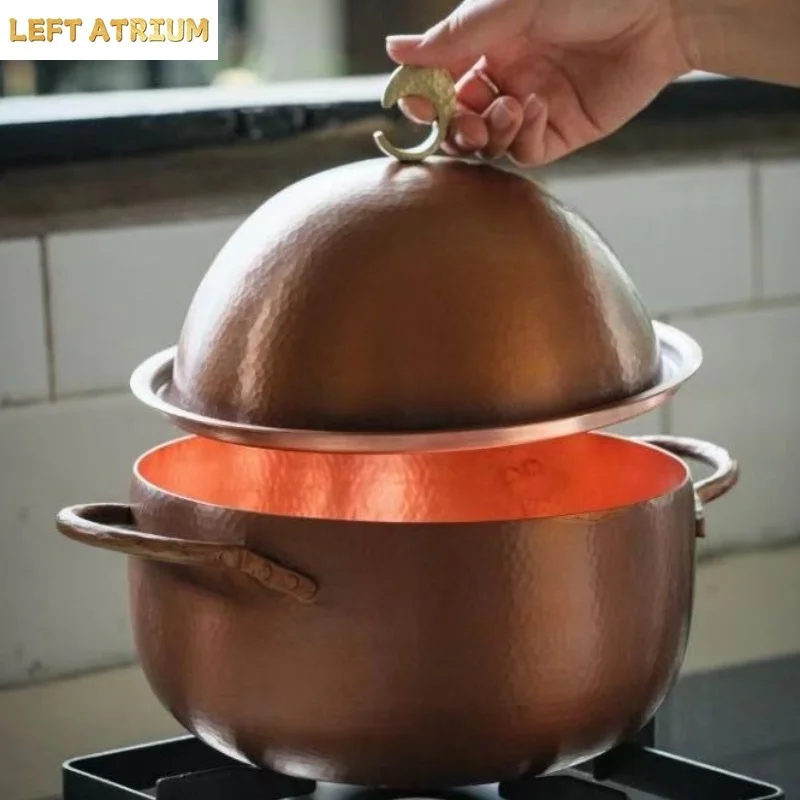 Egg Shape Vintage Copper Soup Pot,Handcrafted Pot Food Cooking Utensil Simmering and Pasta Stewing,With lid 19 cm Handheld Pot