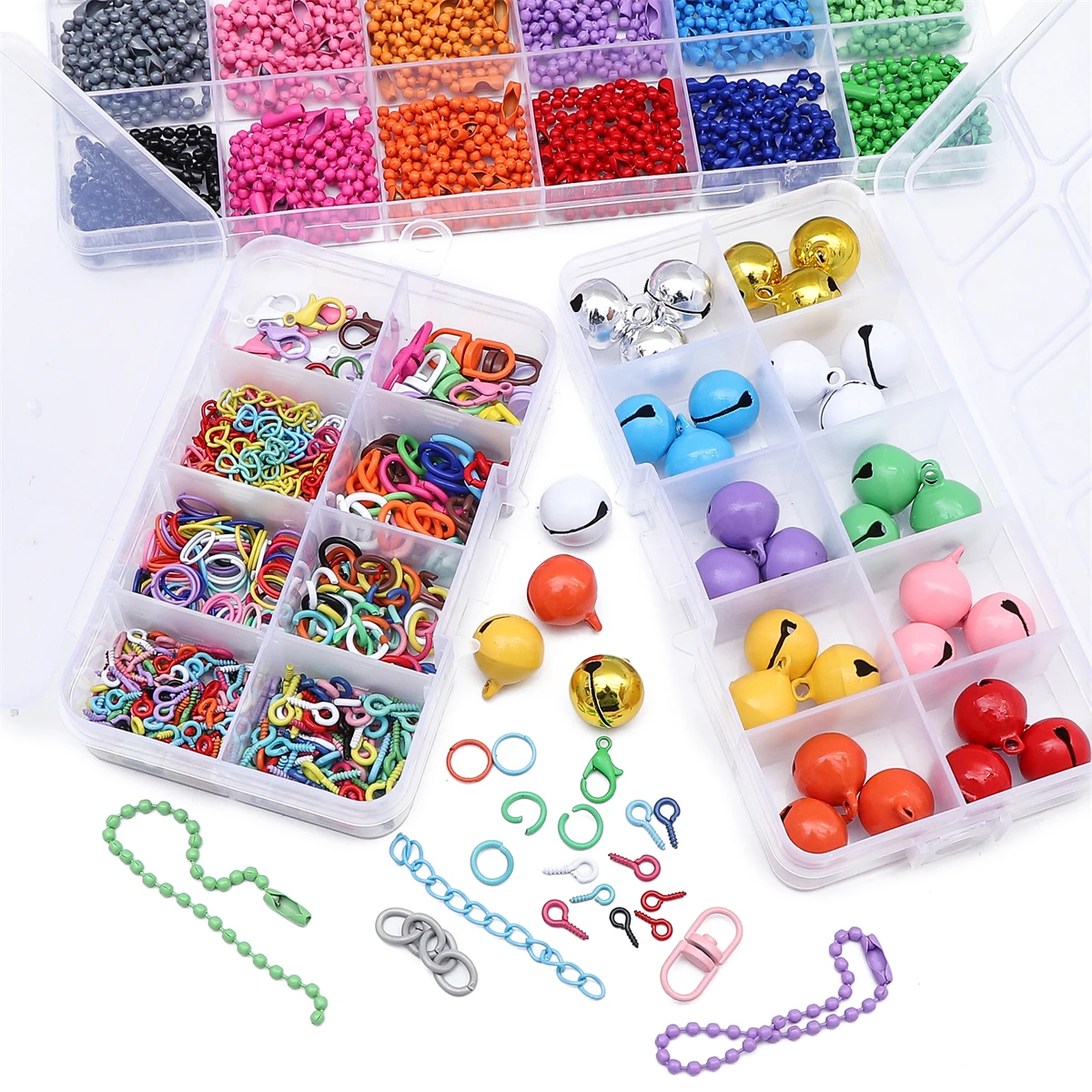 

8/10/24 Grid Spray Painted Bell Iron Bead Chain Keychain Accessories For Handmade DIY Earrings Jewelry Material Package Set Box