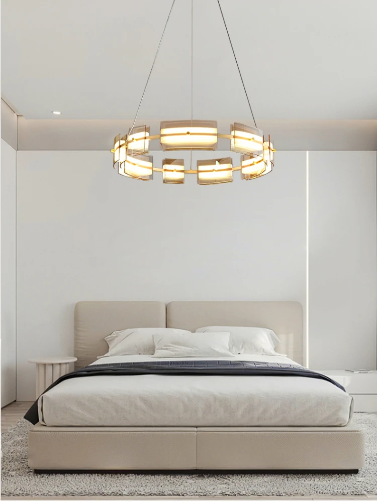 Italian Minimalist Gold Strip Restaurant Chandelier Modern Office Living Bedroom Minimalist Creative Circular Ring Chandelier