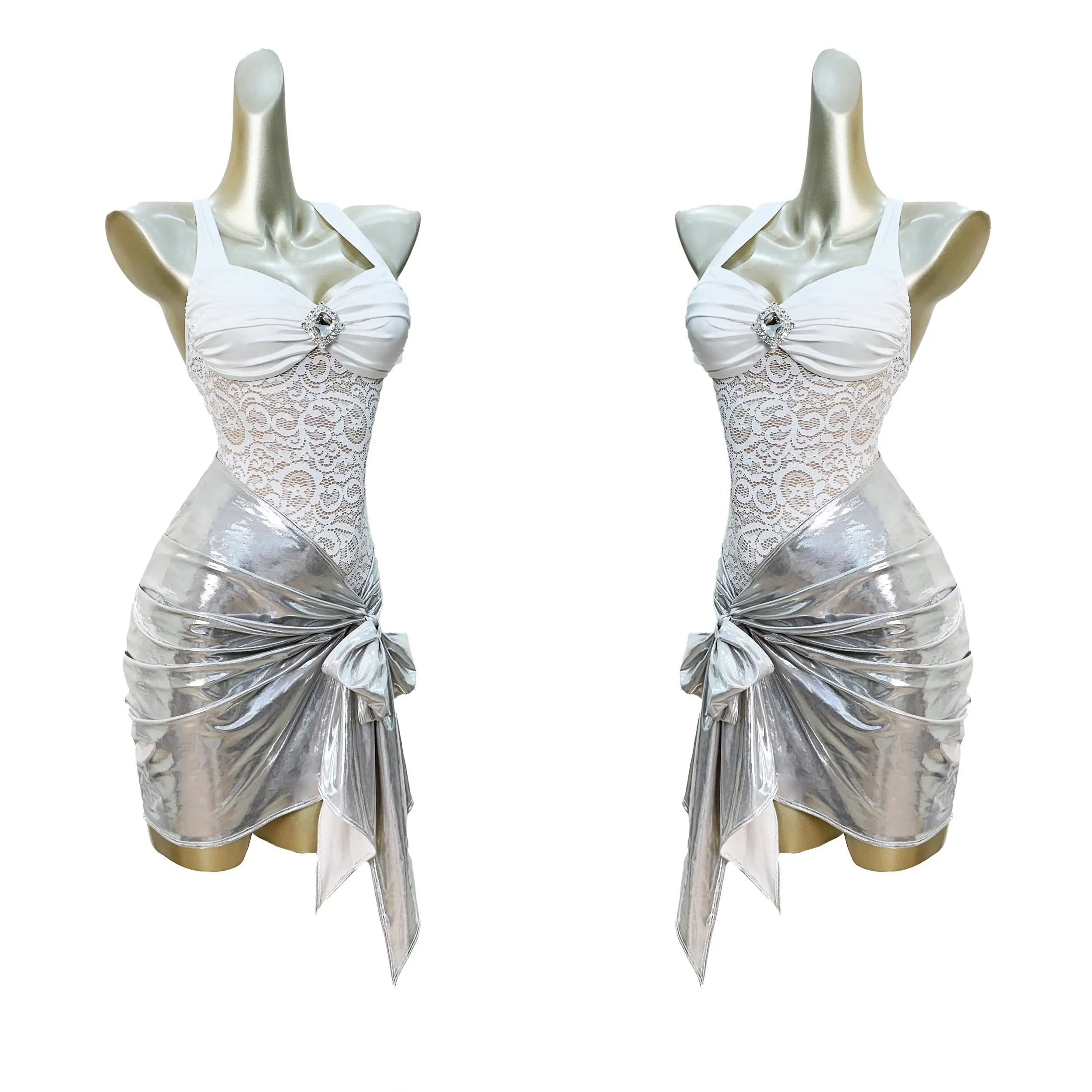 

Женский костюм для латинских танцев по индивидуальному заказу, высококачественный кружевной камзол, серебряный шарф на бедрах, тренировочный наряд, платье с бахромой, юбка с кисточками