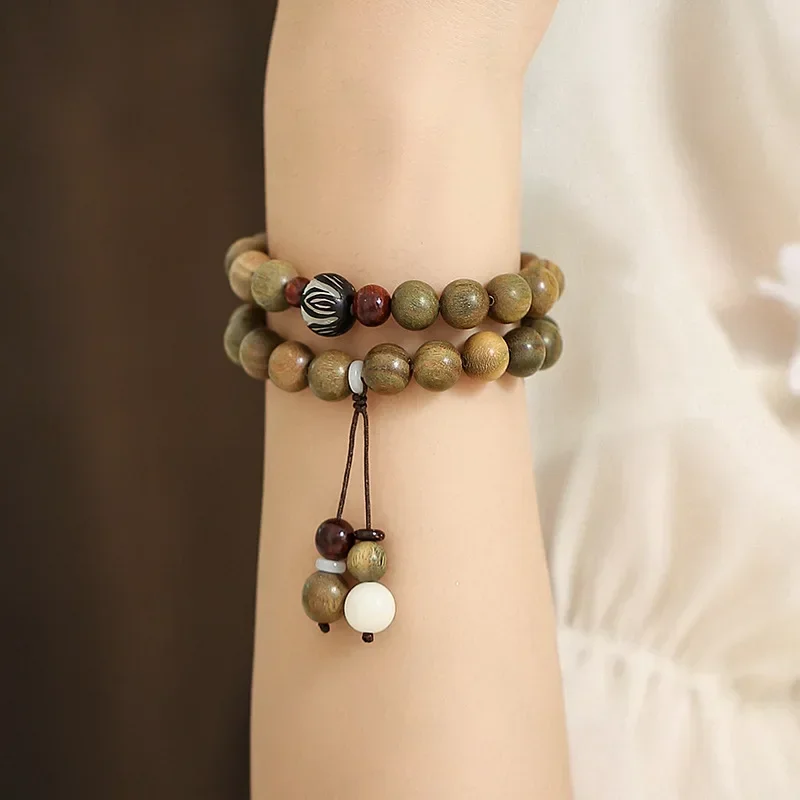 Free shipping Green sandalwood Buddha beads hand string Bodhi lotus double bracelet agarwood women men lovers jewelry gift girl