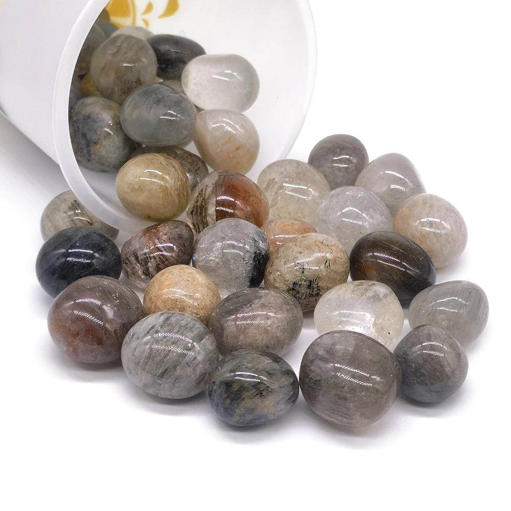 

Natural Crystal Tumbled Stones Phantom Quartz Energy Raw Rolling Gravel Specimen Square Polished Healing for Aquarium Home Decor