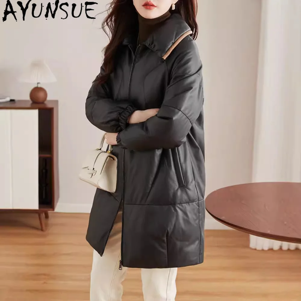 AYUNSUE Genuine Leather Down Jacket Women Winter Clothes Mid-length Down Coats High-end Sheepskin Coat for Woman Jaqueta Couro