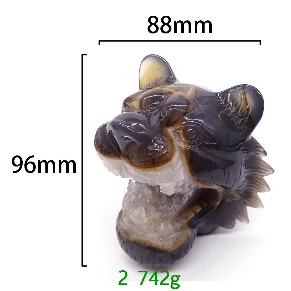 Natural Stone Agate Druzy Geode Tiger Lionel Crocodile Wolf Statue Crystal Healing Handmade Carved Home Decoration Ornament Gift