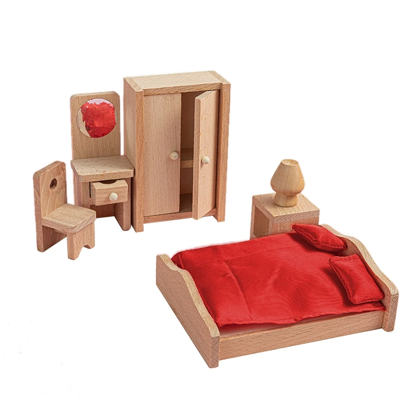 

1 Set Wooden Delicate Dollhouse Furniture Toys Set,Pretend Role Toy Children's Educational Toy House(Bedroom)