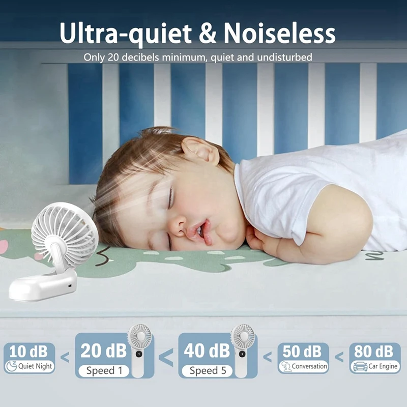 Mini ventiladores portáteis dobráveis de 2 peças com 5 velocidades, 3-12 horas de uso, ventiladores portáteis para maquiagem, artistas de cílios e viagens