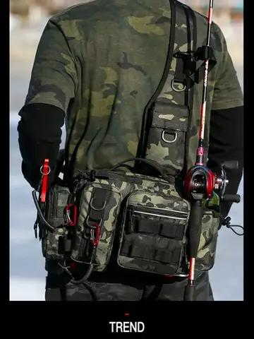 Fishing Tackle Backpack Lure Box Gear Storage Bag Fanny Pack for Men Fly Fishing Backpack with Rod Holder Sling Shoulder Bag