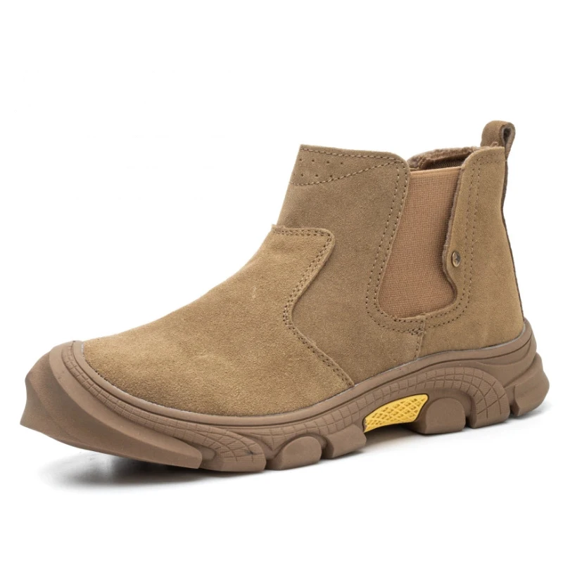 mens leisure steel toe caps work safety boots cow suede leather welding shoes worker security chelsea ankle botas safe footwear image 3