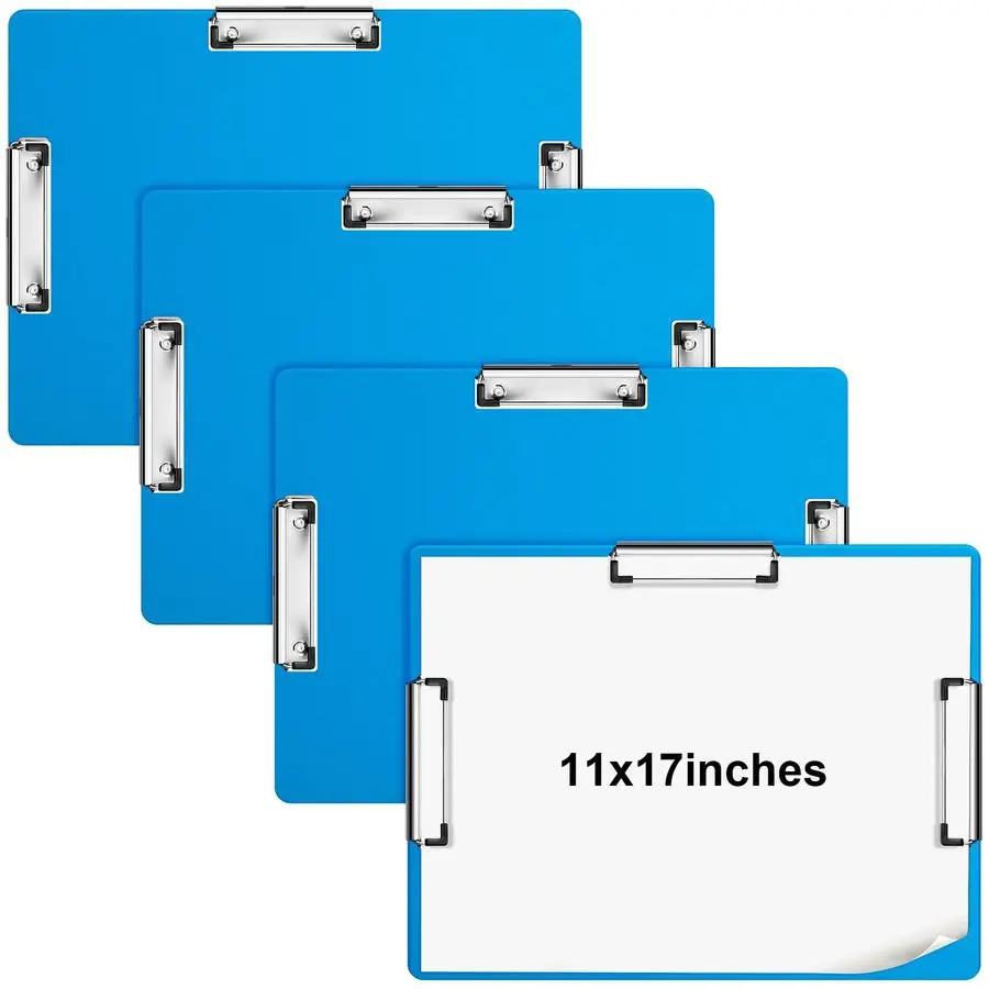 

4 Pcs 11x17 Clipboard Three Clip Blue Extra Large Clipboard Horizontal Drawing Board 11 x 17 Inch Art Sketching Landscape Board