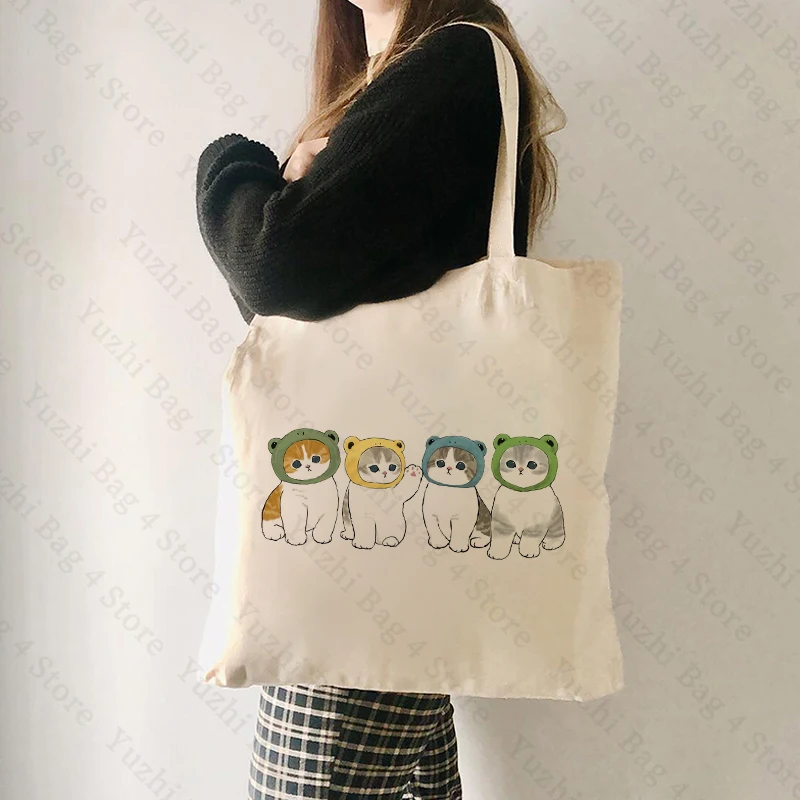 Bolso de mano con patrón de gatos Kawaii, bolsa de mercado amigable con los gatos, bolsas de lona, regalo para niños, regalos para el Día de los