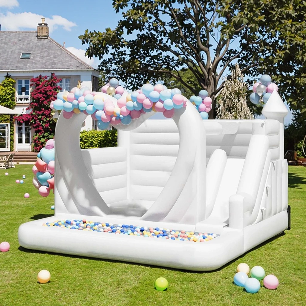 4.5*4.5m New Style Bounce House Castle Kids Bouncy House White Bounce House with Slide and Ball Pit