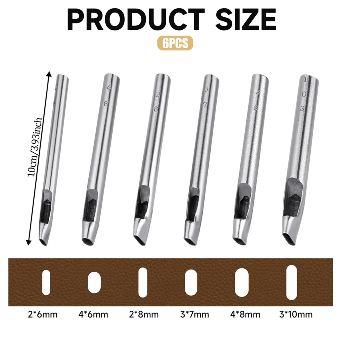 T79C 6 Sizes Oval Hole Punch for Leather 6mm-10mm Hollow Leather Crafting Hand Punching Tool Kit for Leather Crafting