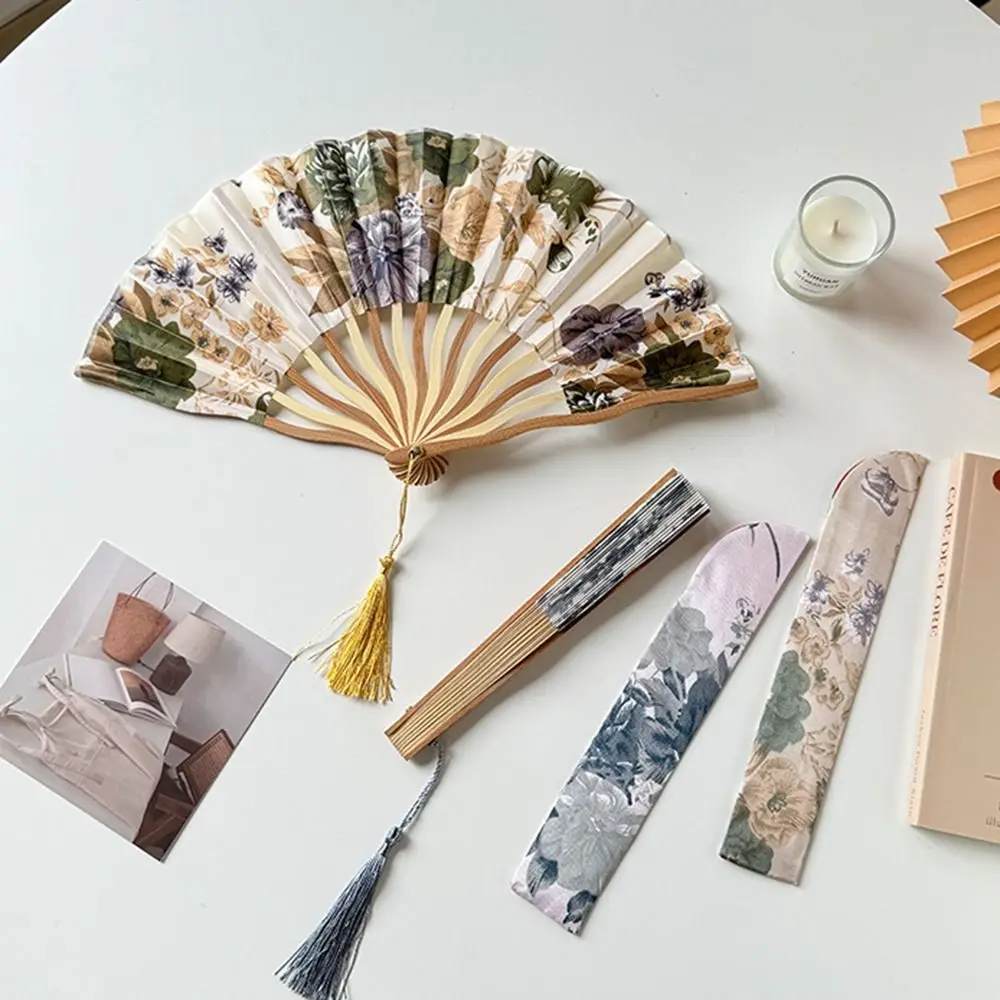 Dance Props Chinese Style Silk Folding Fan Flower Classical Handheld Fan Elegant Photo Prop Tassel Folding Fan Hanfu Accessories