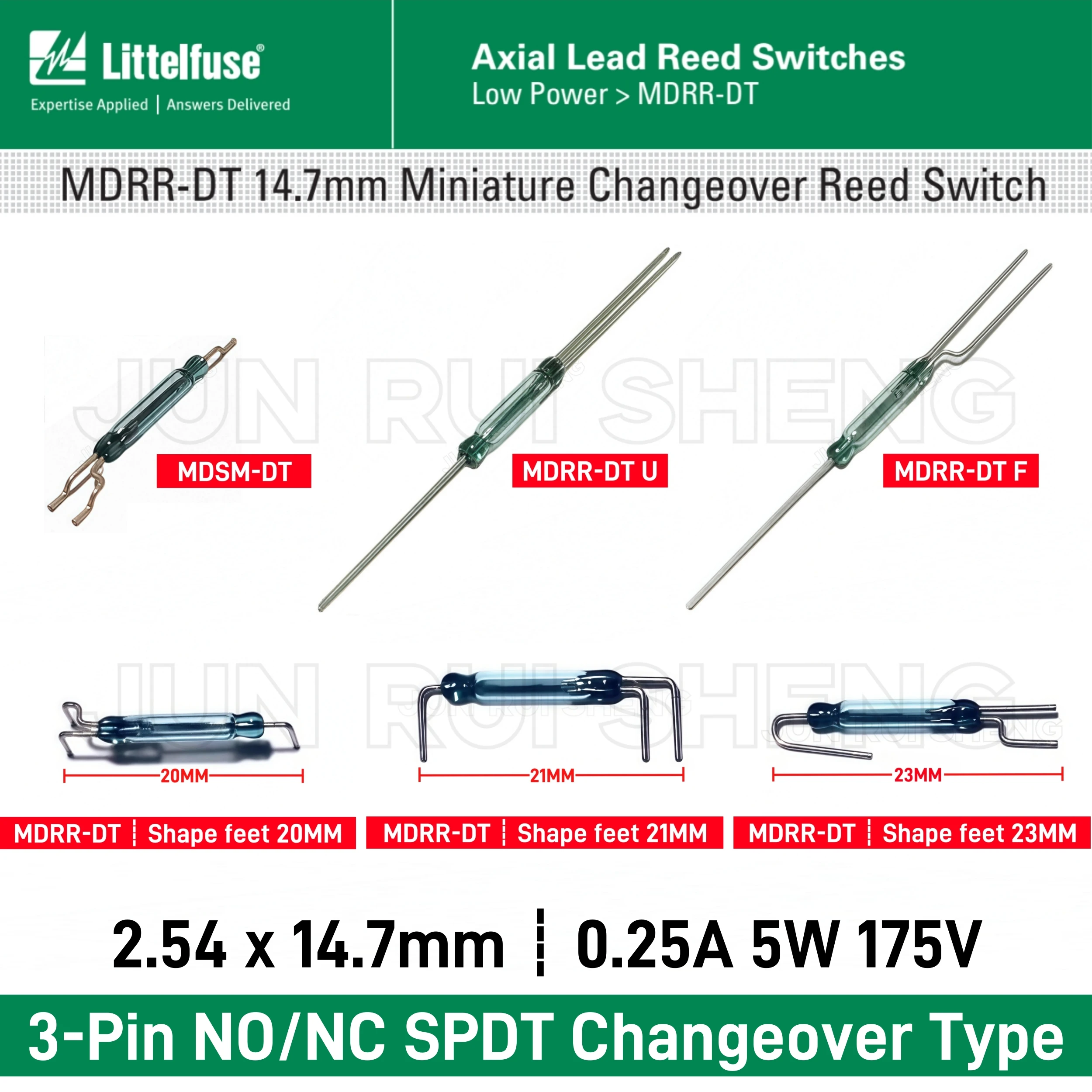 Littelfuse MDRR-DT NO/NC SPDT Changeover Reed Switch MDSM-DT 2*14MM 0.25A 5W 175V Normally Open/Closed Magnetic Contact Sensor