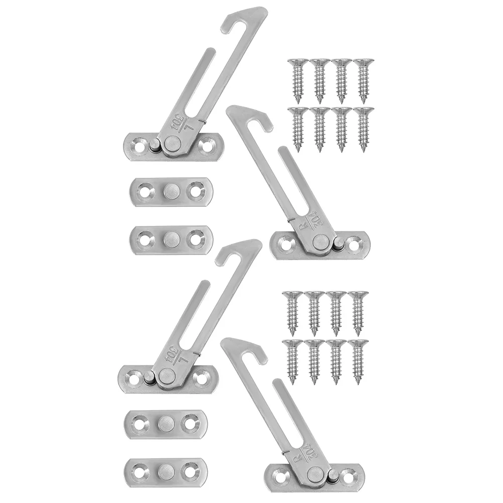 

4 Pcs Window Safety Latch Opening Limiter Metal Sash Locks Buckle Anti-theft Silver Positioner Child