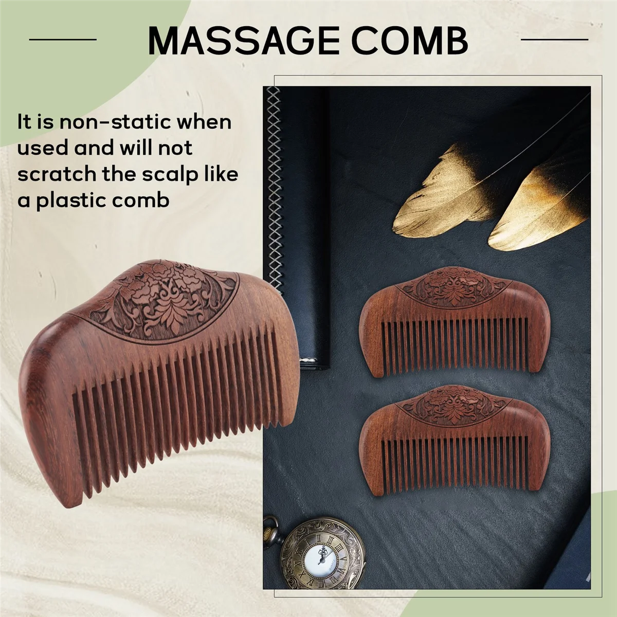 Карманная расческа из сандалового дерева, супер узкая расческа из вмятинного дерева, статическая расческа для вошей, борода, прическа, расческа из сандалового дерева