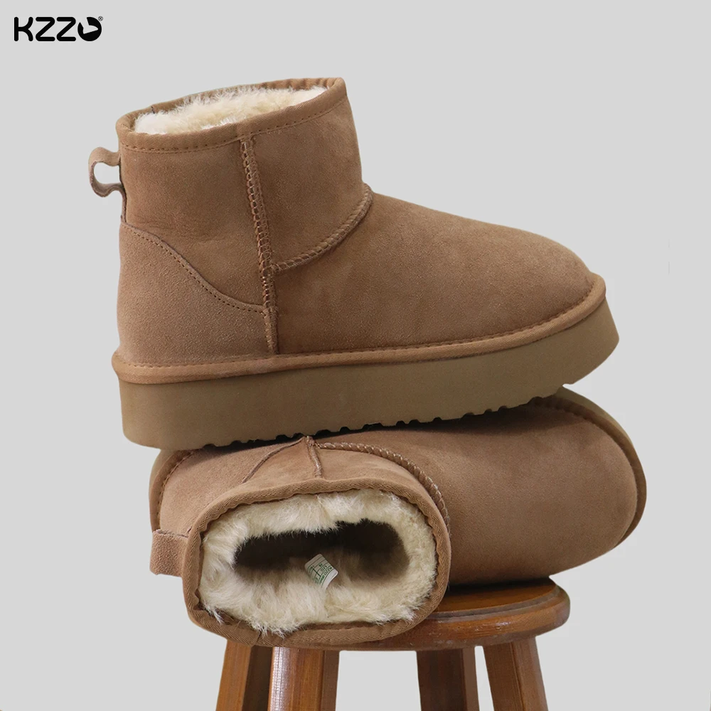 

KZZO Australia Classic Sheepskin Snow Boots for Women Winter Platform Boots Natural Fur Wool Lined Warm Maroon outdoor shoes