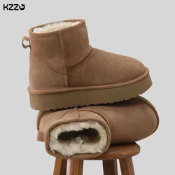 KZZO Australia Classic Sheepskin Snow Boots for Women Winter Platform Boots Natural Fur Wool Lined Warm Maroon outdoor shoes