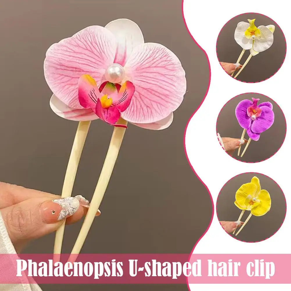 

1PCS Butterfly Orchid Flower U-Shaped Hair Clip For Women Fairy Flower Ponytail Hair Stick Headwear Hairpin Hair Accessorie Z1E1