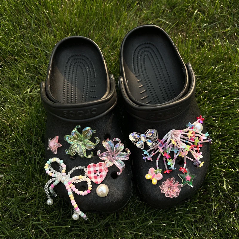 12PCS Shoe Charms DIY Colorful Butterfly Seaweed Bead Chain Shoe Buckle Hole Accessories Detachable Shoe Flower For Girls
