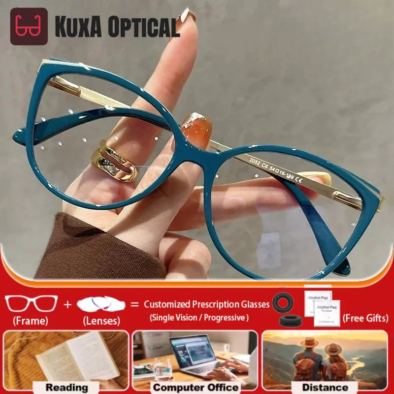 

KUXA Vintage Cat Eye Prescription Customized Glasses Women's Myopia Hyperopia Glasses Progressive Reading Optical Christmas