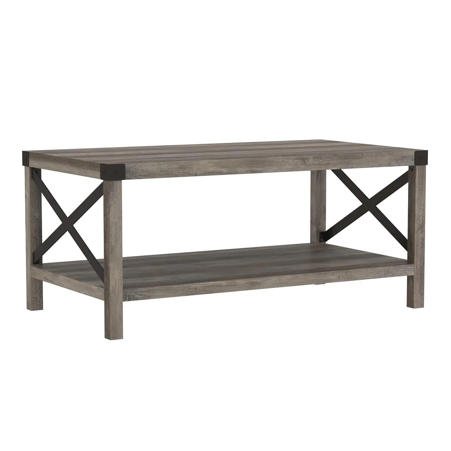 

Modern Farmhouse Metal X Coffee Table, 40 Inch, Grey Wash