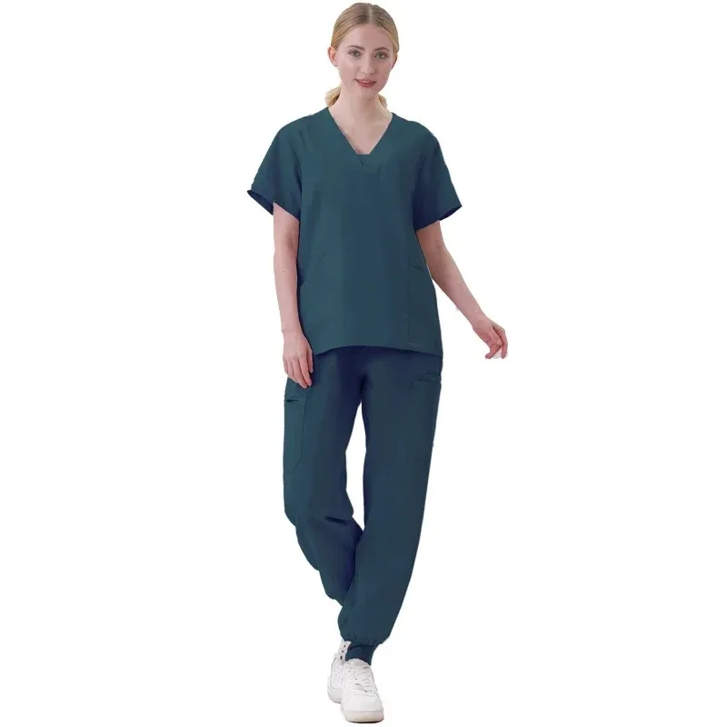 Nieuwe Korte Mouw Scrubs Top Met Zak Broek Medisch Verpleegkundige Uniformen Arts Chirurgie Overalls Spa Outwear Schoonheidssalon Werkkleding