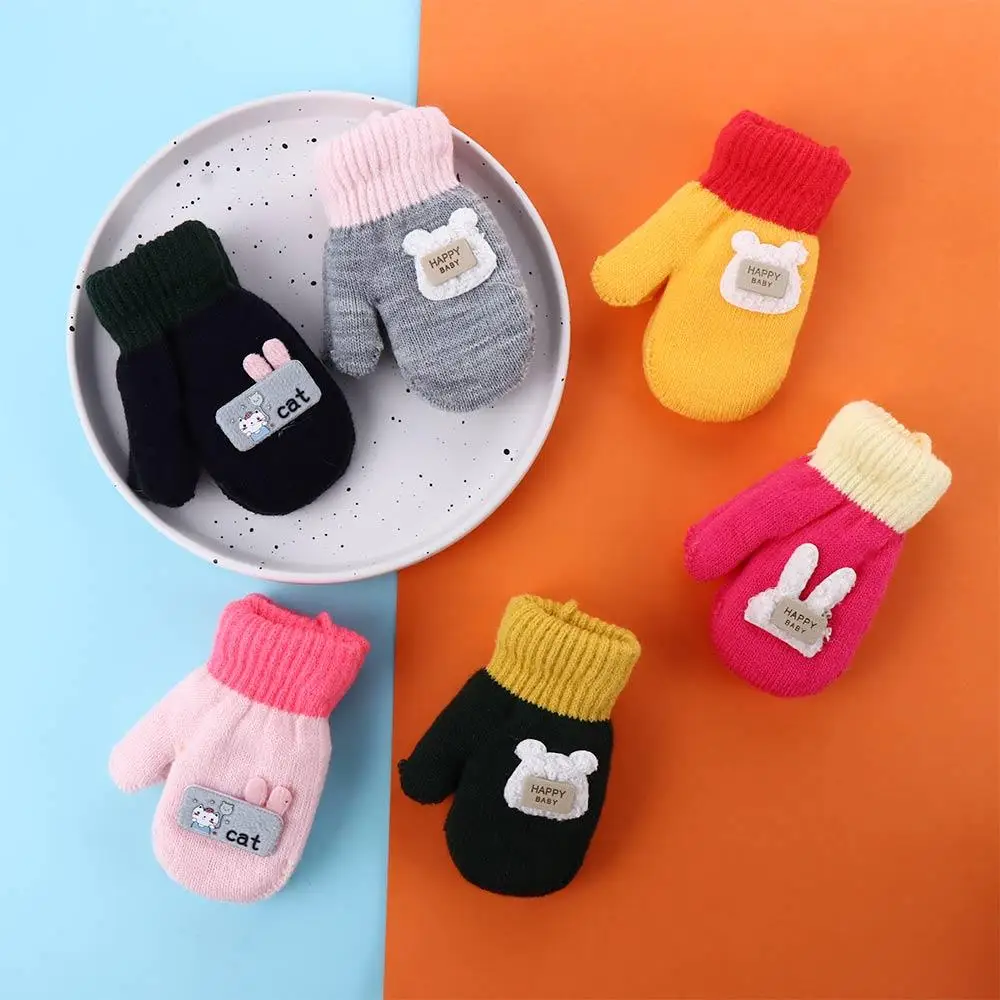 

Soft Autumn Winter Infant Boys Children Toddler Baby Mittens Warm Mittens Thickened Knitted Gloves