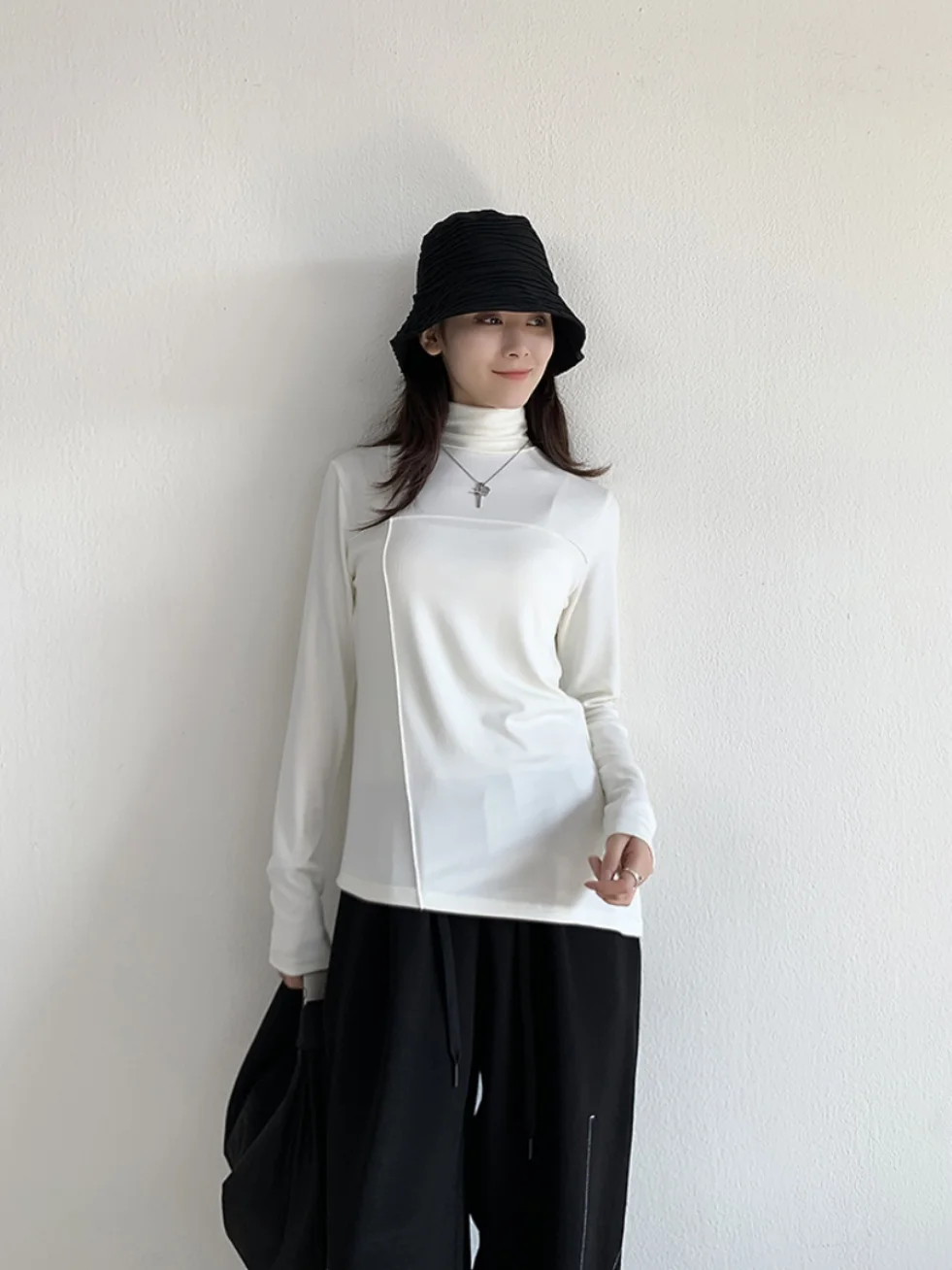 

Женская зимняя хлопковая футболка с высоким воротником и длинным рукавом, облегающая, для повседневной носки, базовая модель