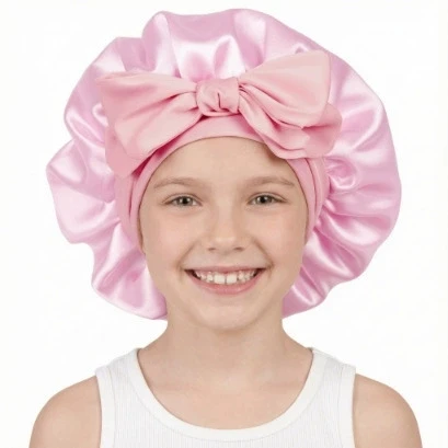 1-10Y Baby Hair Bonnet for Sleep Hair Protect Single-layer Satin Bonnets Children Night Sleep Hat Long Ribbon Knot Silk Hair Cap