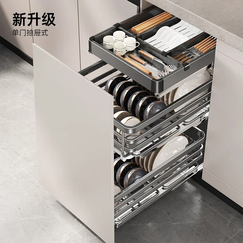 Stainless steel small size pull basket kitchen cabinet, drawer damping rail dish rack