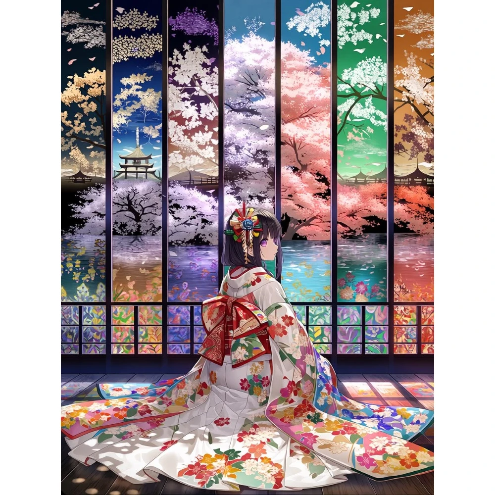 

500/1000/1200/2000 PCS Jigsaw Puzzles Nice Kimono Girl Portrait Scenery Family Activity Games for Gameroom Bedroom Home Decor
