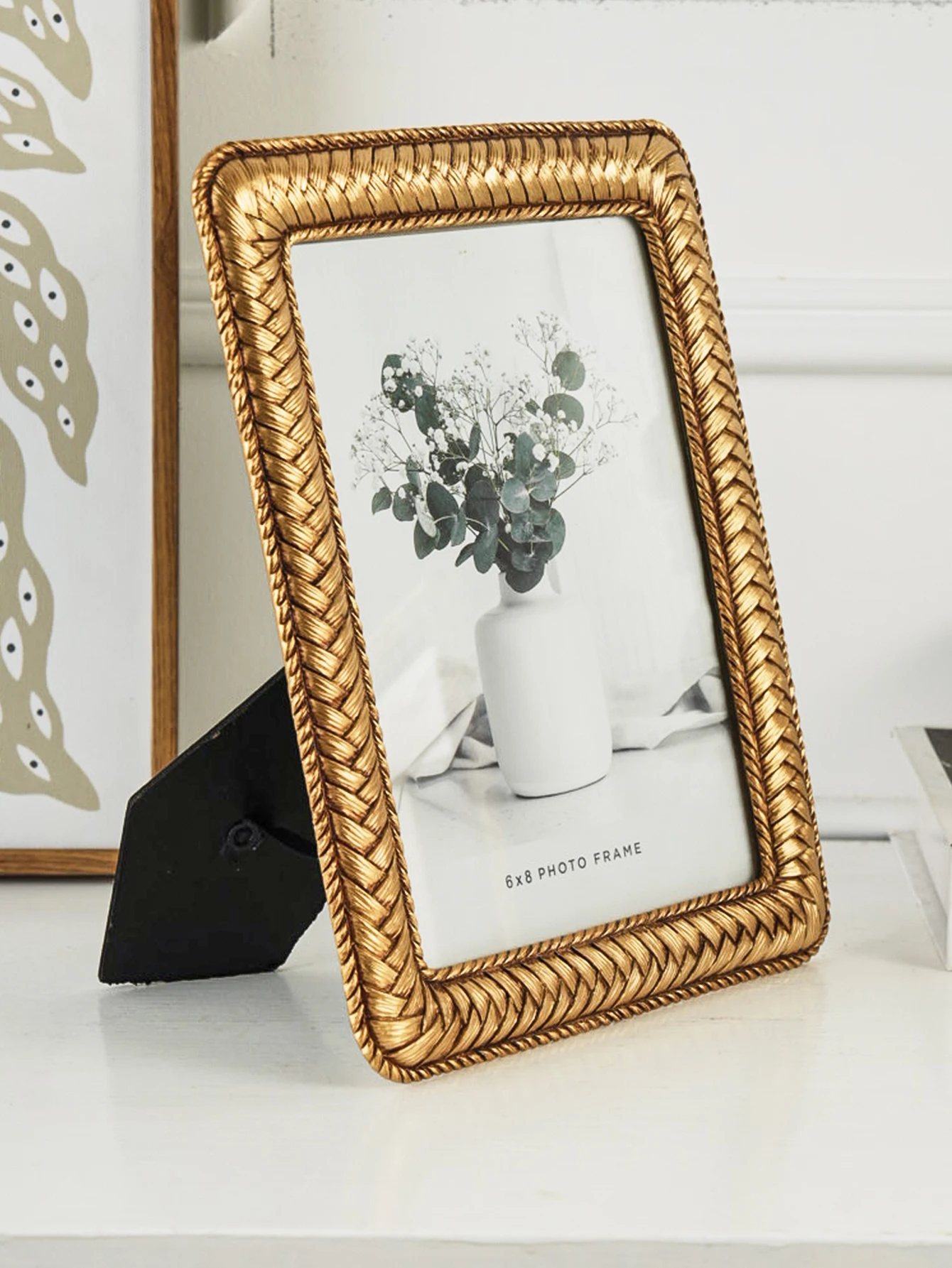 إطار صورة منسوج - ذهبي مثالي لغرف المعيشة وحفلات الزفاف وأعياد الميلاد أو كهدية مدروسة للذكريات