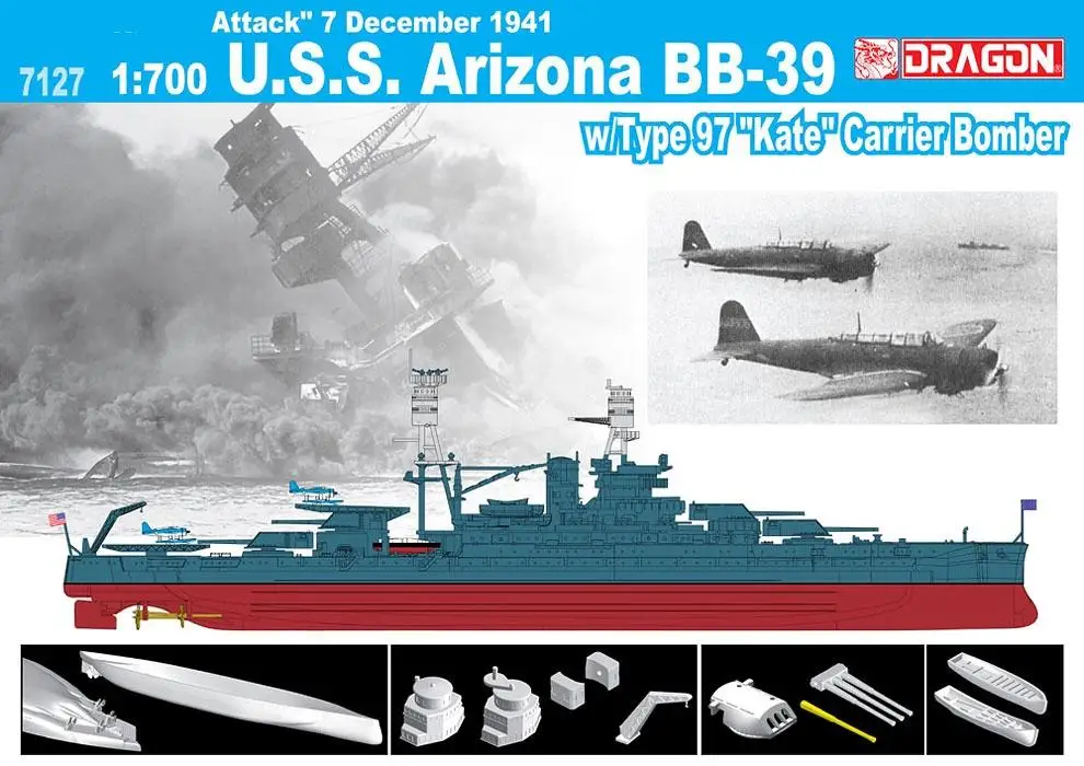 DRAGON 7127 Scala 1/700 Stati Uniti Arizona BB-39 + IJN Tipo 97 "Kate" Carrier Bomber "Pearl Harbour Attack" 7 dicembre 1941