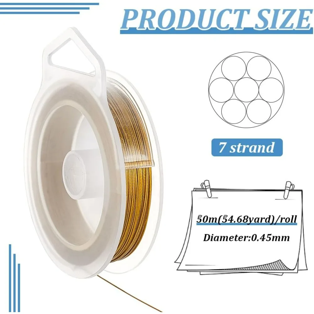 7-Strand Goldenrod Bead String Wire 0.017inch /0.46mm Nylon Coated Stainless Steel Wire for Necklace Bracelet Beading Craft Work