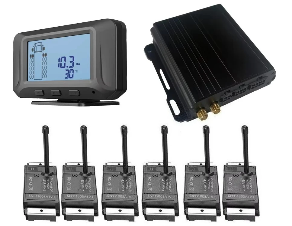 4G GPS GSM GPRS Tire Pressure Monitoring System Wireless TPMS for Bus and Truck with Internal 6 Tires for Vehicle Tire Gauges