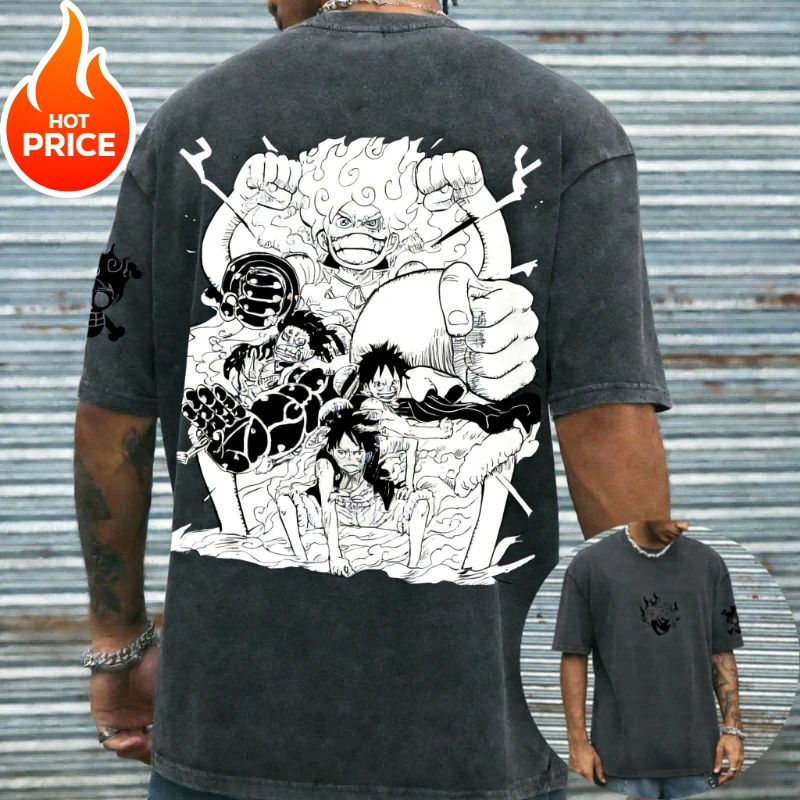 

One Piece Luffy Harajuku Anime Men 2026 Summer Vintage T-Shirt Loose Oversized Women Streetwear Unisex Casual Short Sleeve Tee