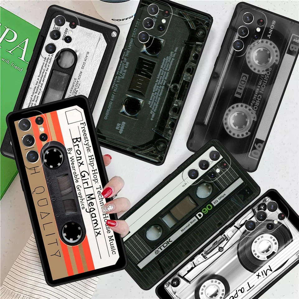 

90s Retro Cassette Tape For Samsung Galaxy S24 Ultra S21 S22 S8 S9 S10E Note 10 20 Plus FE S23 Phone case Cover Coque