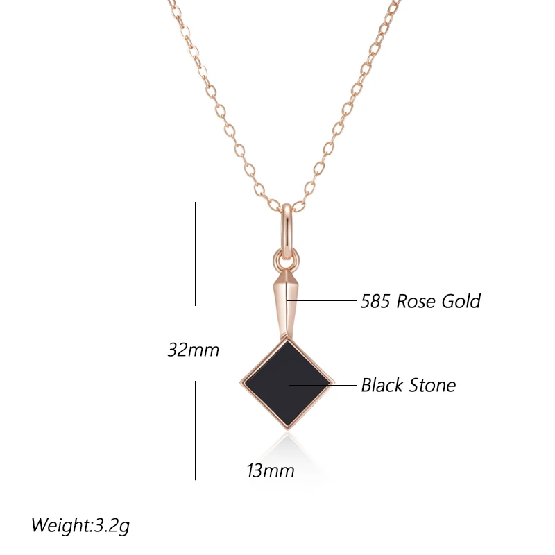 Kinel Hot Square Black Stone Pendant Necklace for Women Fashion 585 Rose Gold Color Accessories High Quality Daily Fine Jewelry