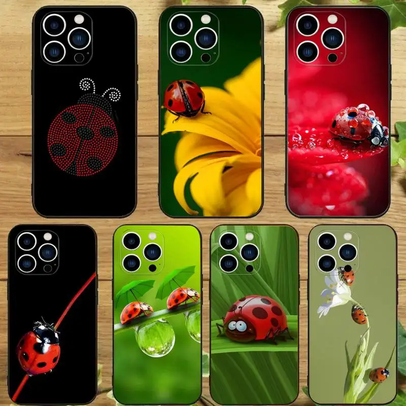 Seven-Star Ladybug Phone Case For iPhone 15 14 13 12 11 Pro Max Xs Xr X 7 8 Plus 12 13 Mini Silicone Black Cover