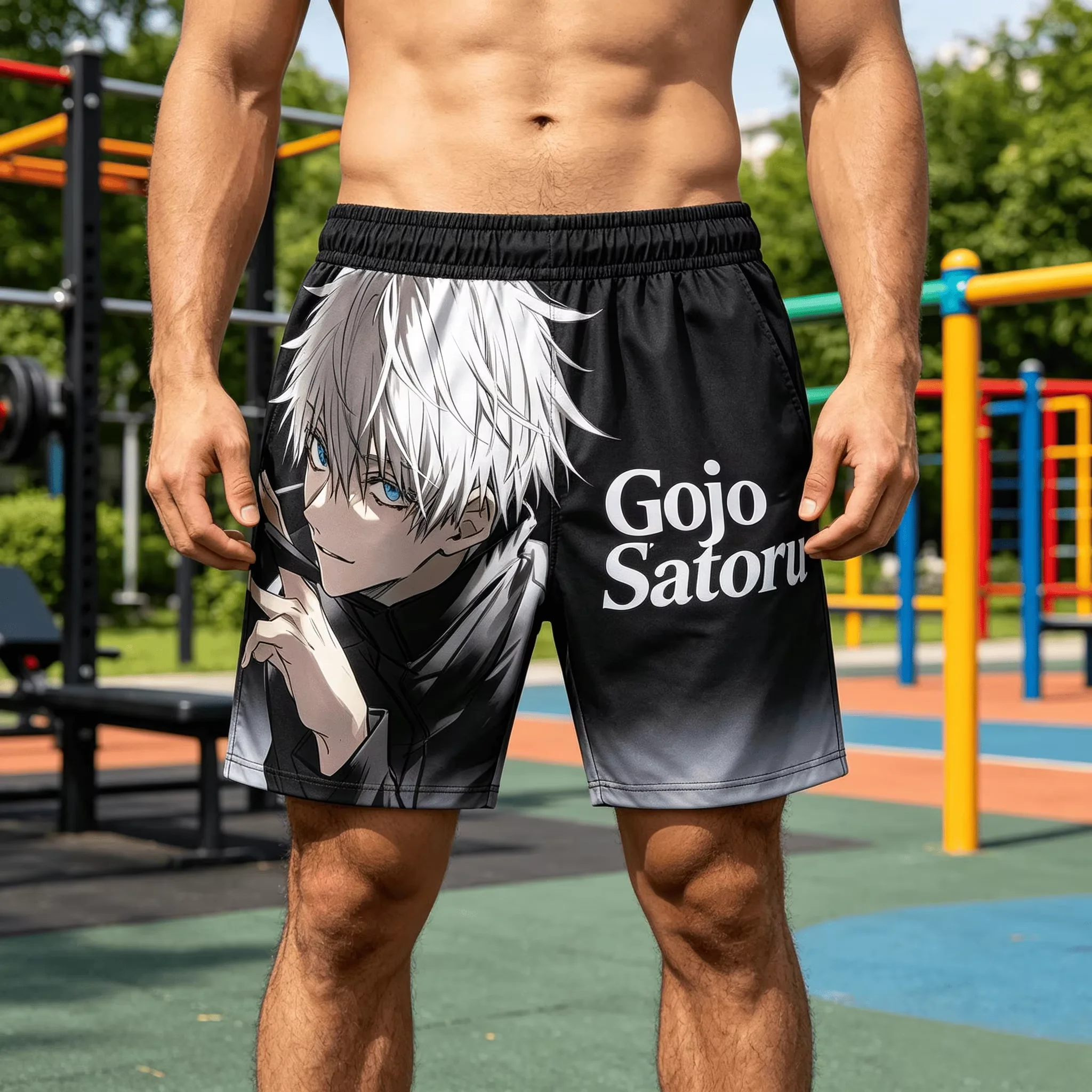 2026 Summer Jujutsu Kaisen Gojo Satoru Quick Dry Gym Shorts, Men's Unisex Anime Print Running Sports Board Casual  Shorts