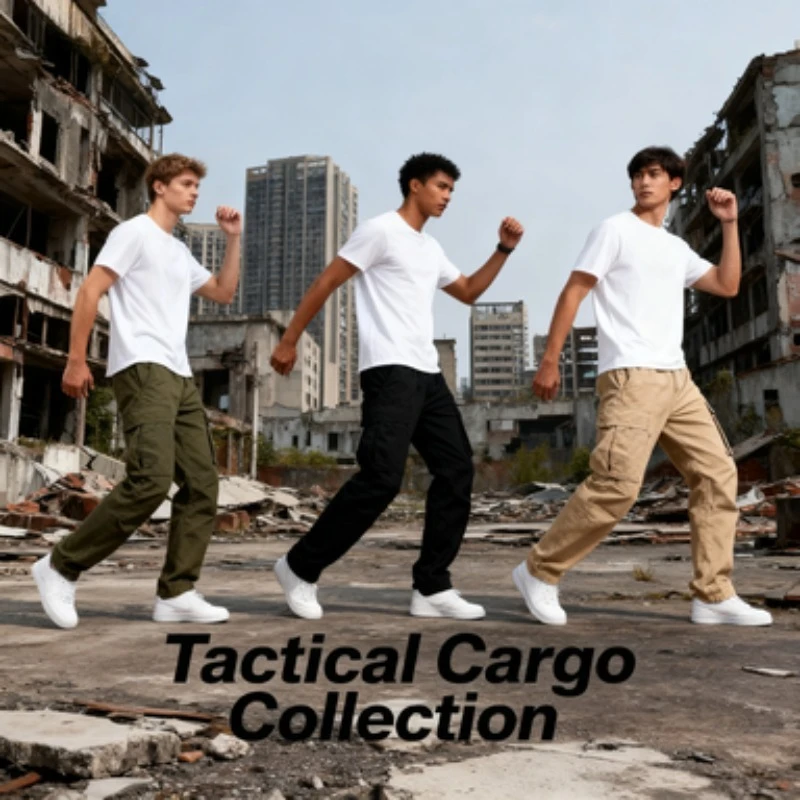 

Lightweight Men's Summer Trousers Drawstring Waist Multi-Pocket Casual Loose Cargo Pants