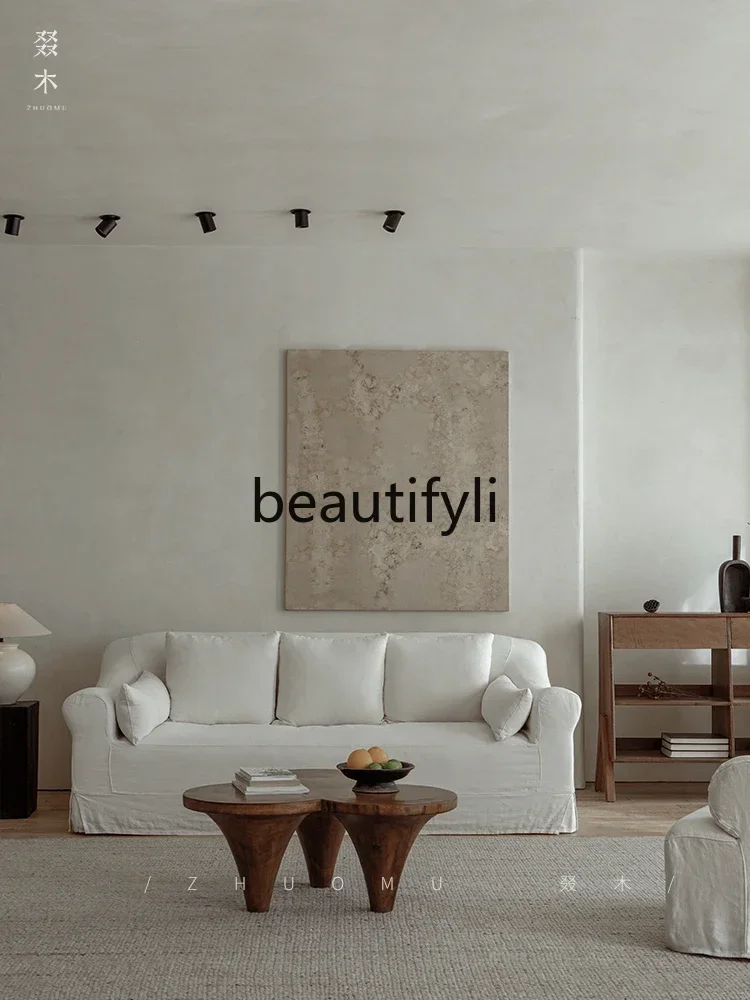 

A15 Japanese-style wabi-sabi wind solid wood round coffee table living room homestay creative coffee table