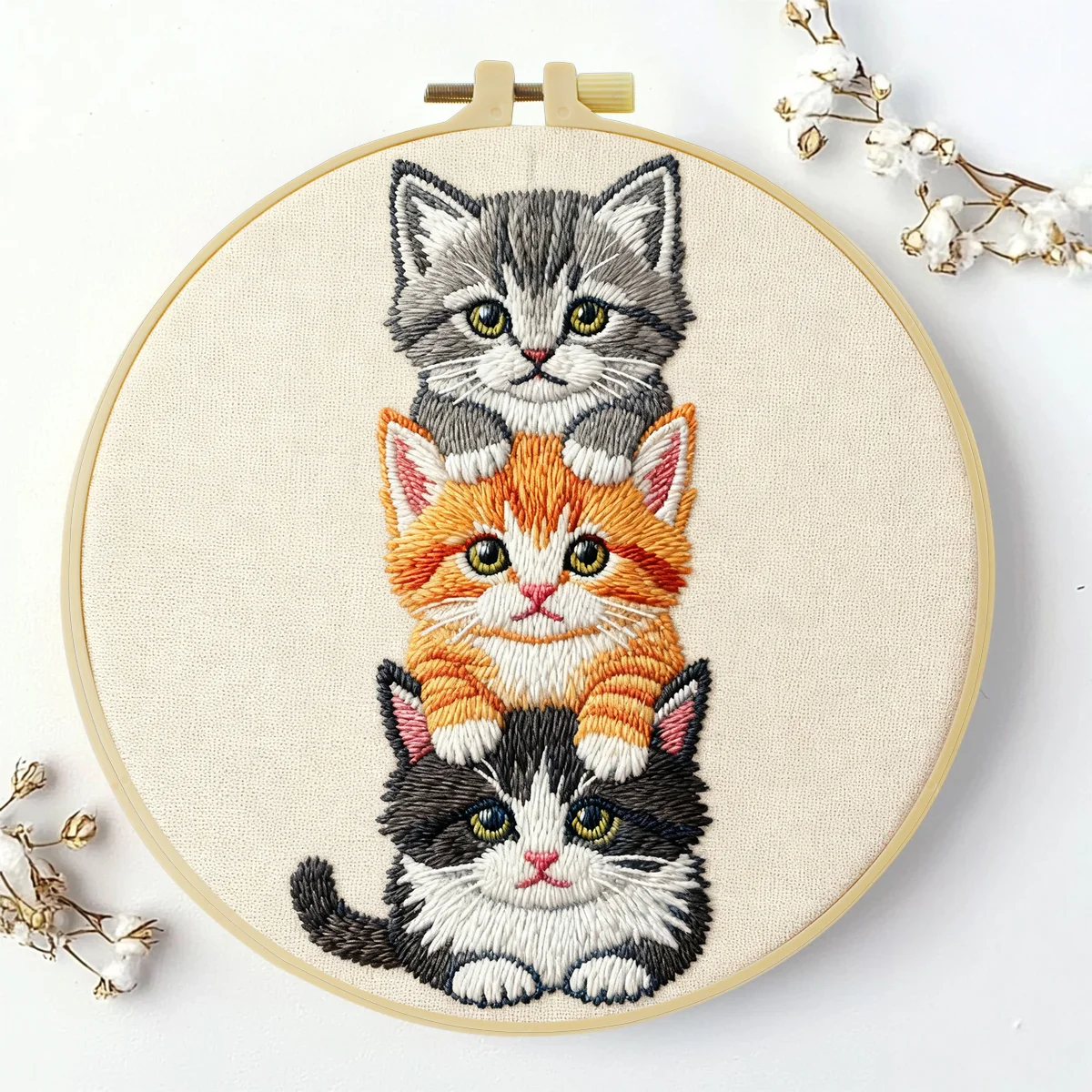 1 Stück 20X20CM/15X15CM 7,87/6,3 Zoll Katzen-Stickerei-Starter-Kit DIY-Kit DIY-Stickerei-Set Handarbeiten Malerei Nadelkunst – Detail 3