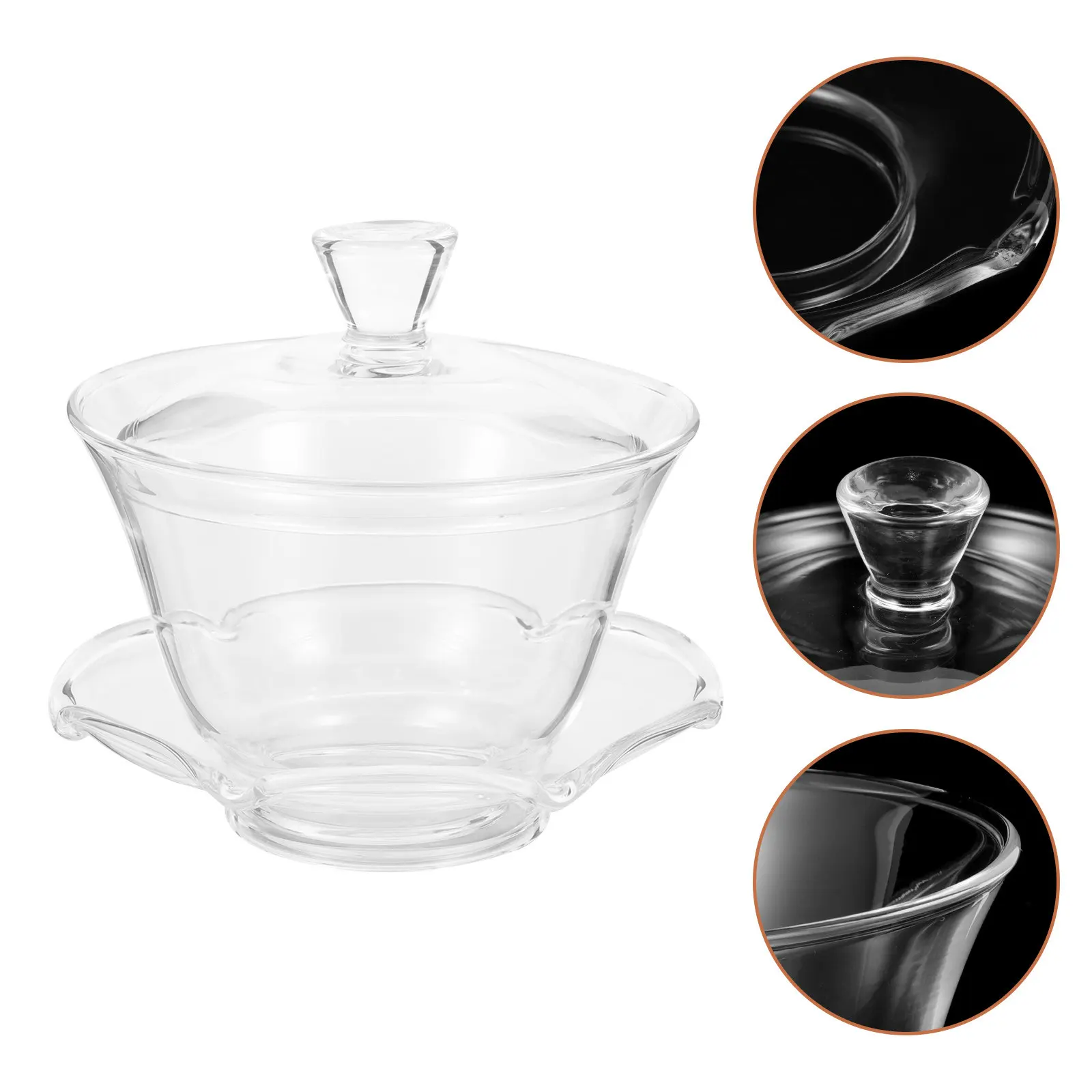 

1Set Decorative Tea Cup with Lid Chinese Classical Clear Teacup Traditional Kung Fu Tea Bowl Household Teaware