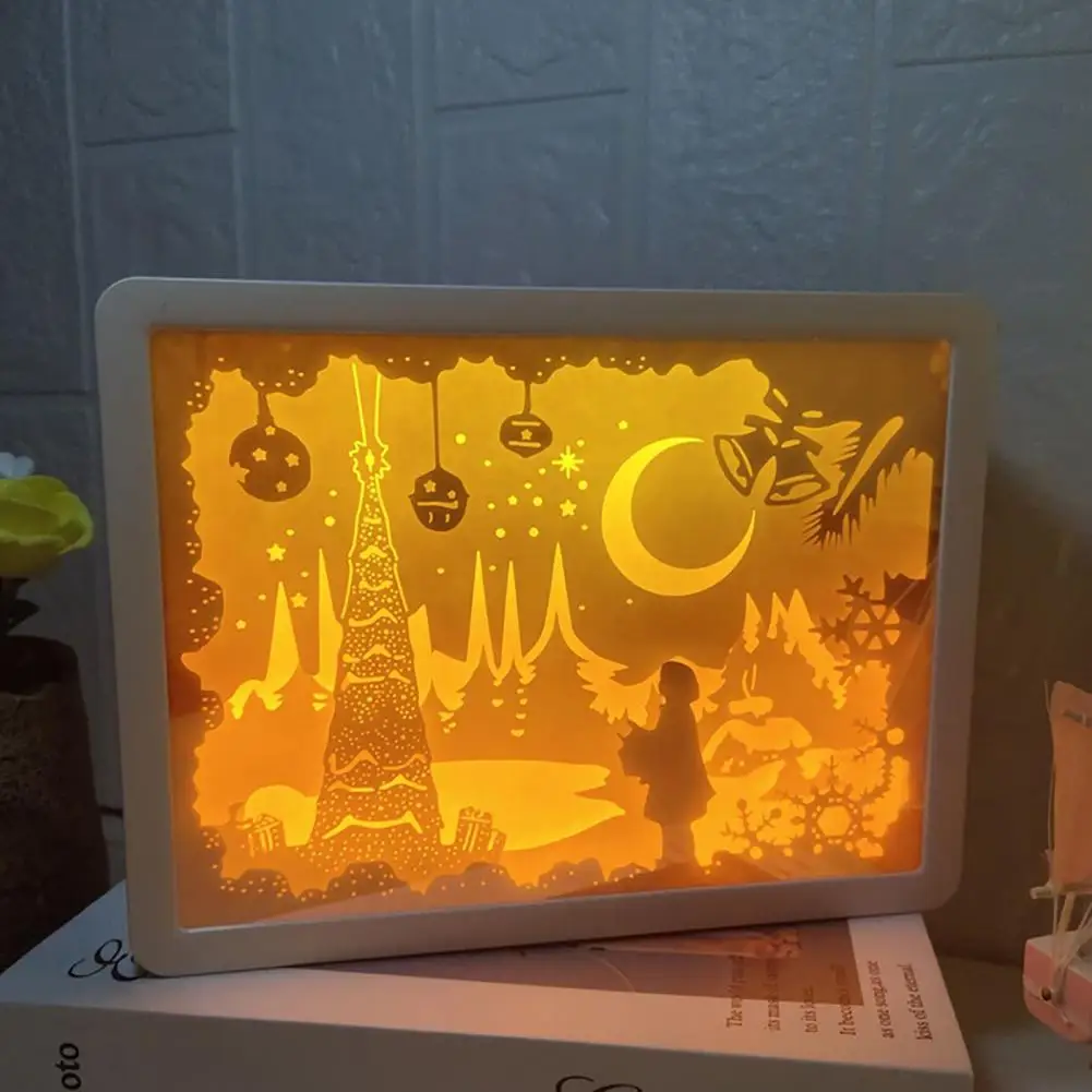 Nachttisch lampe wiederauf ladbare romantische mehr schicht ige Papier gravur Mehrzweck atmosphäre dekorieren warme 3D-Spiegelpapiers chnitzerei
