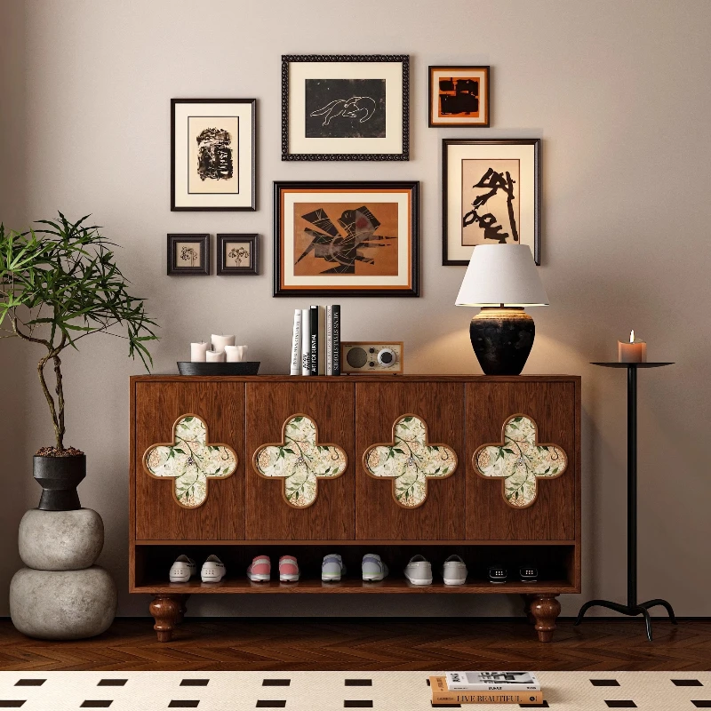 

Household storage cabinet integrated against the wall to enter the door Solid wood indoor multi-layer large retro